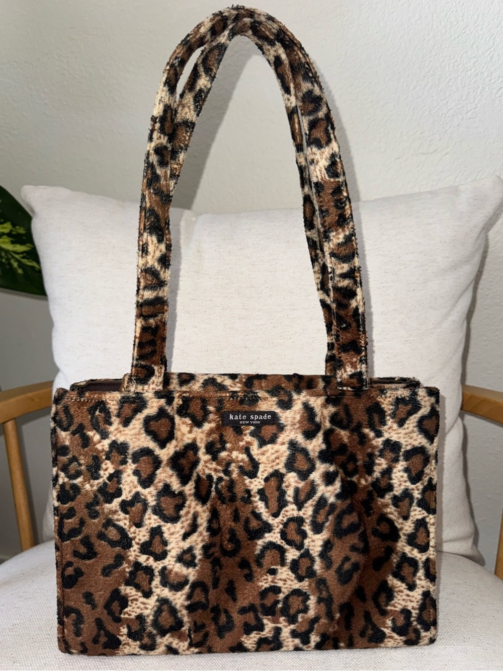 Kate Spade New York Vintage Animal Leopard Print Faux Fur Brown Black Y2K Tote